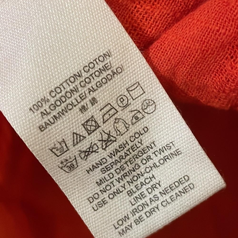 •FREE PEOPLE•TOMATO RED GAUZE TIE BACK BUTTON UP COLLAR BLOUSE SIZE  MEDIUM EUC - Picture 8 of 8
